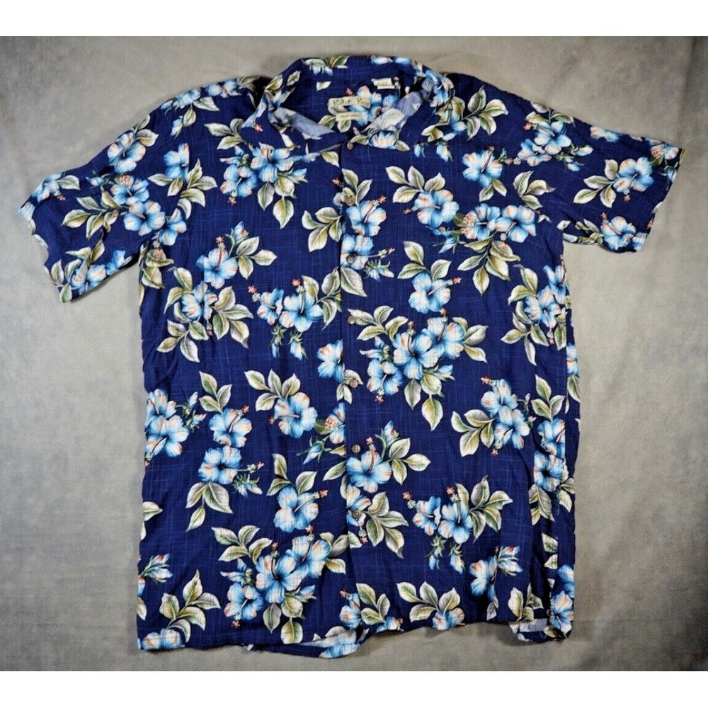 Batik Bay Hawaiian Shirt XLT Blue Floral Short Sleeve 100%Rayon